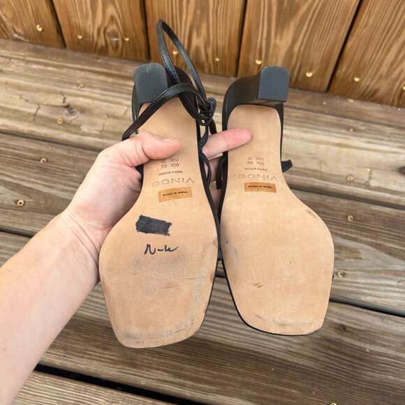 Vince Qiana Strappy Leather Black Sandal heels Size 6 36 EUC - Picture 4 of 4